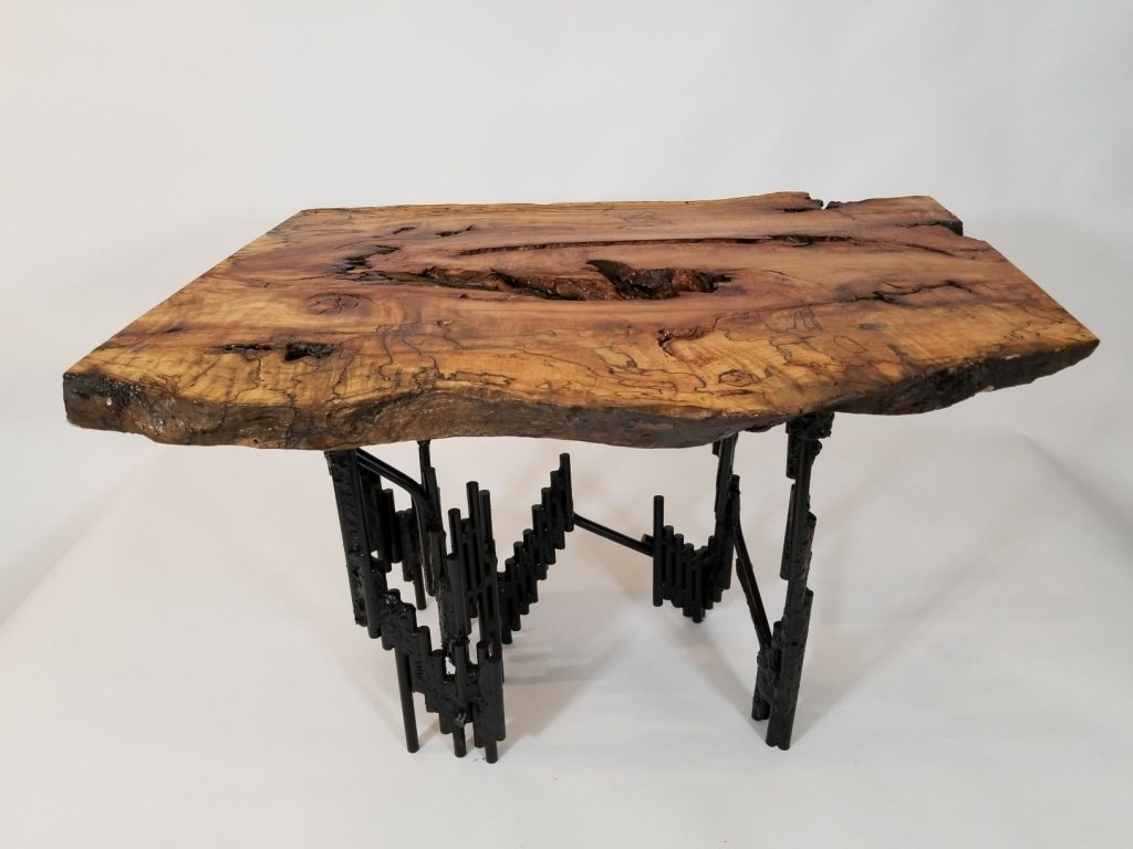 metal base wood coffee table